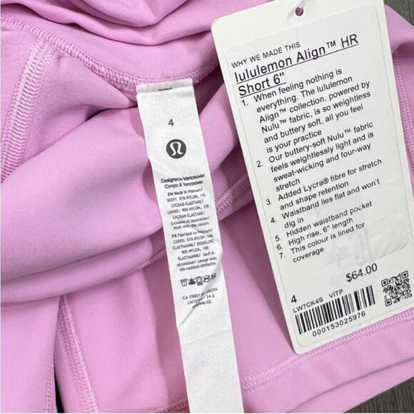 Lululemon NWT Align High-Rise Short 6" Vitapink - Picture 5 of 7